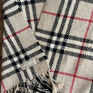 Burberry Black and Cream Wool Blend Scarf